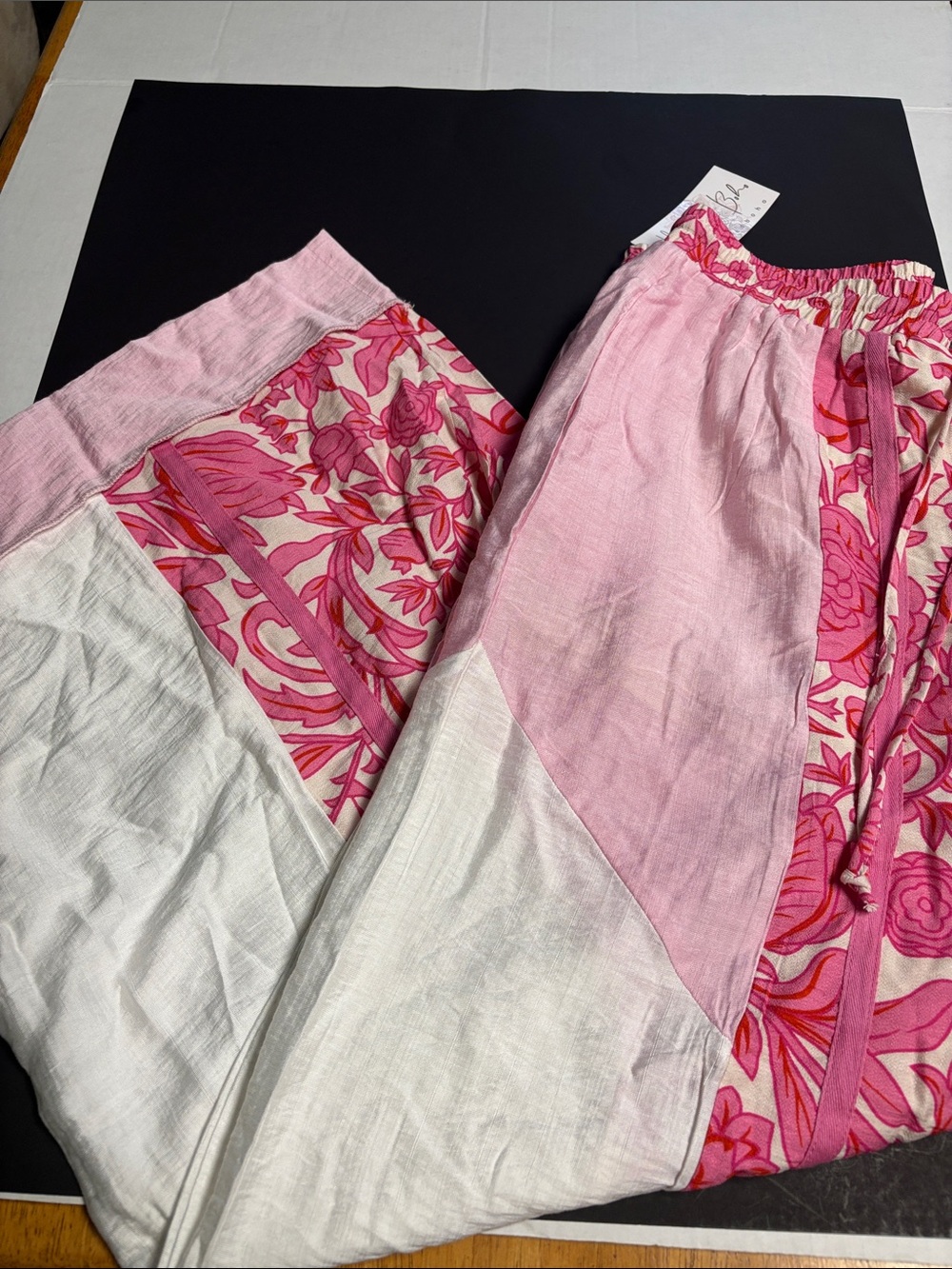 BiBi Pink & White Floral Patchwork Wide-Leg Pants